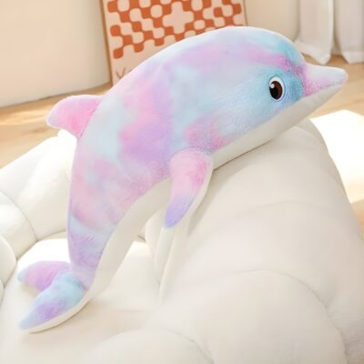 Peluche dauphin multicolore douce doudou enfant