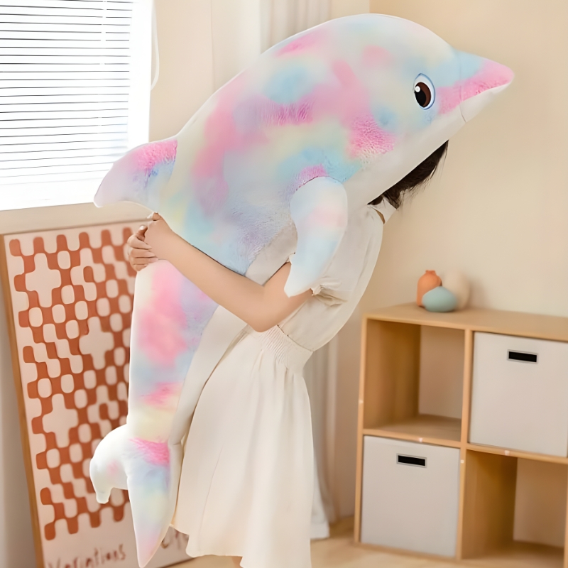 Peluche dauphin multicolore douce doudou enfant