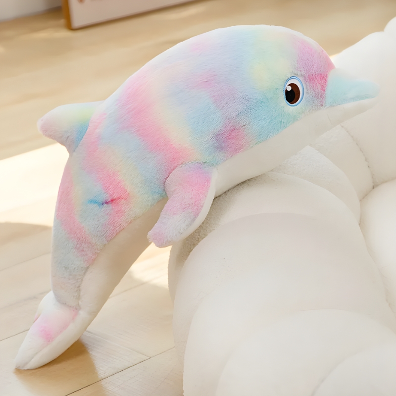 Peluche dauphin multicolore douce doudou enfant